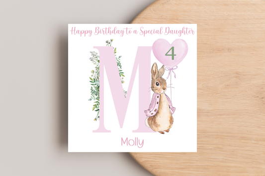 Personalised Peter Rabbit Pink Birthday Card
