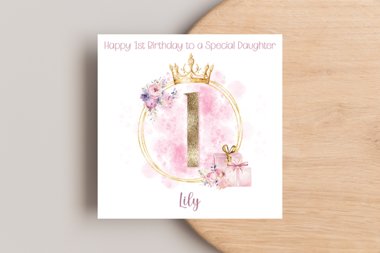 Personalised Princess Inspired 1st Birthday Card
