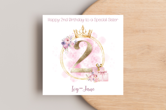 Personalised Princess Inspired 2nd Birthday Card
