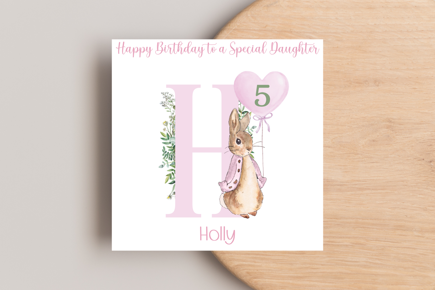 Personalised Peter Rabbit Pink Birthday Card