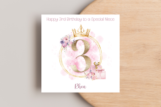 Personalised Princess Inspired 3rd Birthday Card