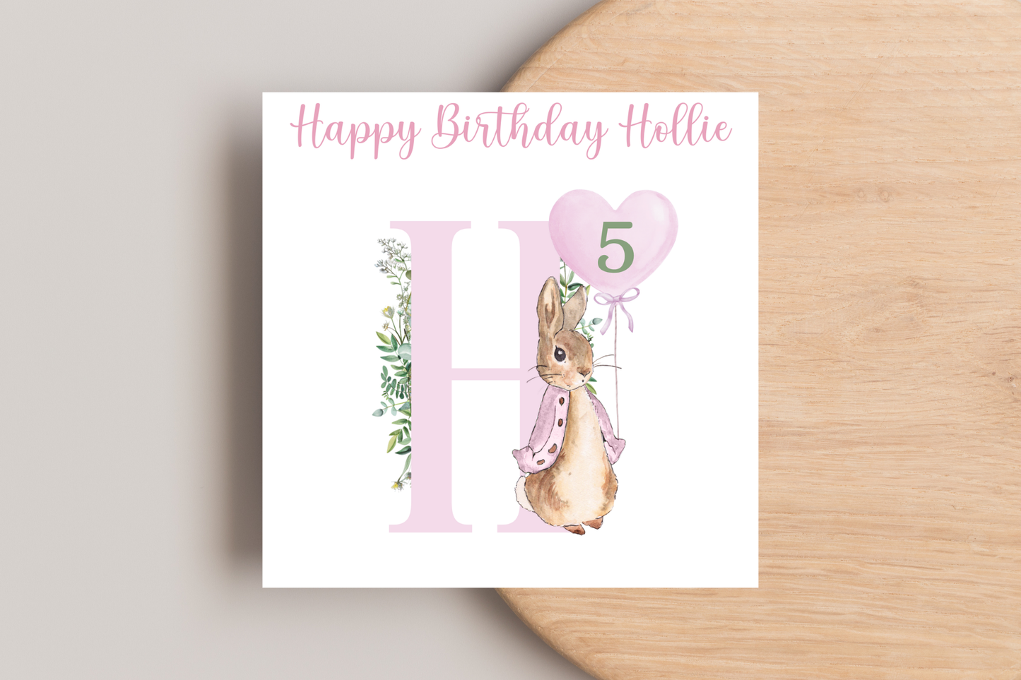 Personalised Peter Rabbit Pink Birthday Card