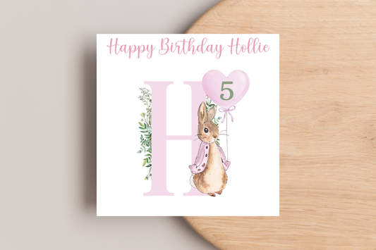 Personalised Peter Rabbit Pink Birthday Card