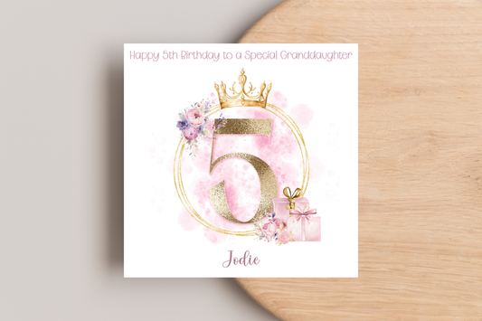 Personalised Princess Inspired 5th Birthday Card
