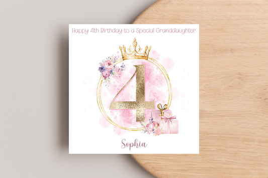 Personalised Princess Inspired 4th Birthday Card