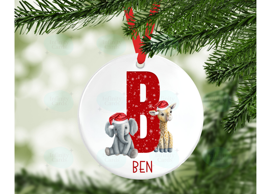 Personalised Elephant and Giraffe Initial Christmas Tree Decoration