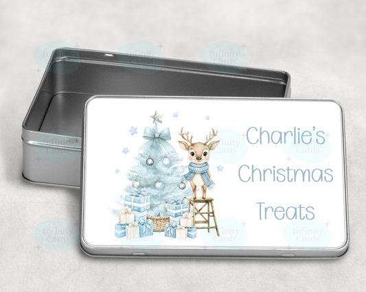 Personalised Reindeer Christmas Treat Tin