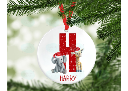 Personalised Elephant and Giraffe Initial Christmas Tree Decoration