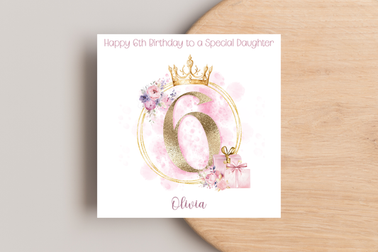 Personalised Princess Inspired 6th Birthday Card