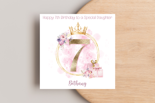 Personalised Princess Inspired 7th Birthday Card