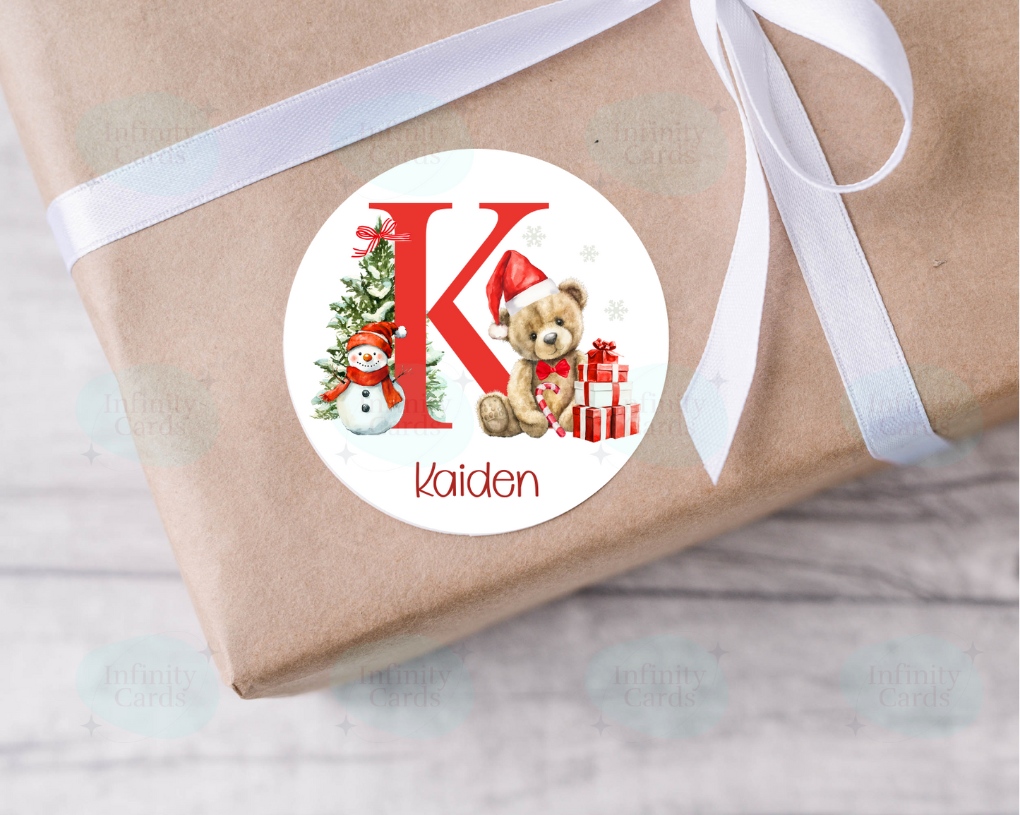 Teddy Bear Initial Christmas Present Labels