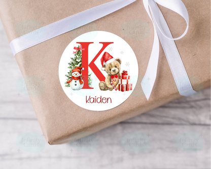 Teddy Bear Initial Christmas Present Labels