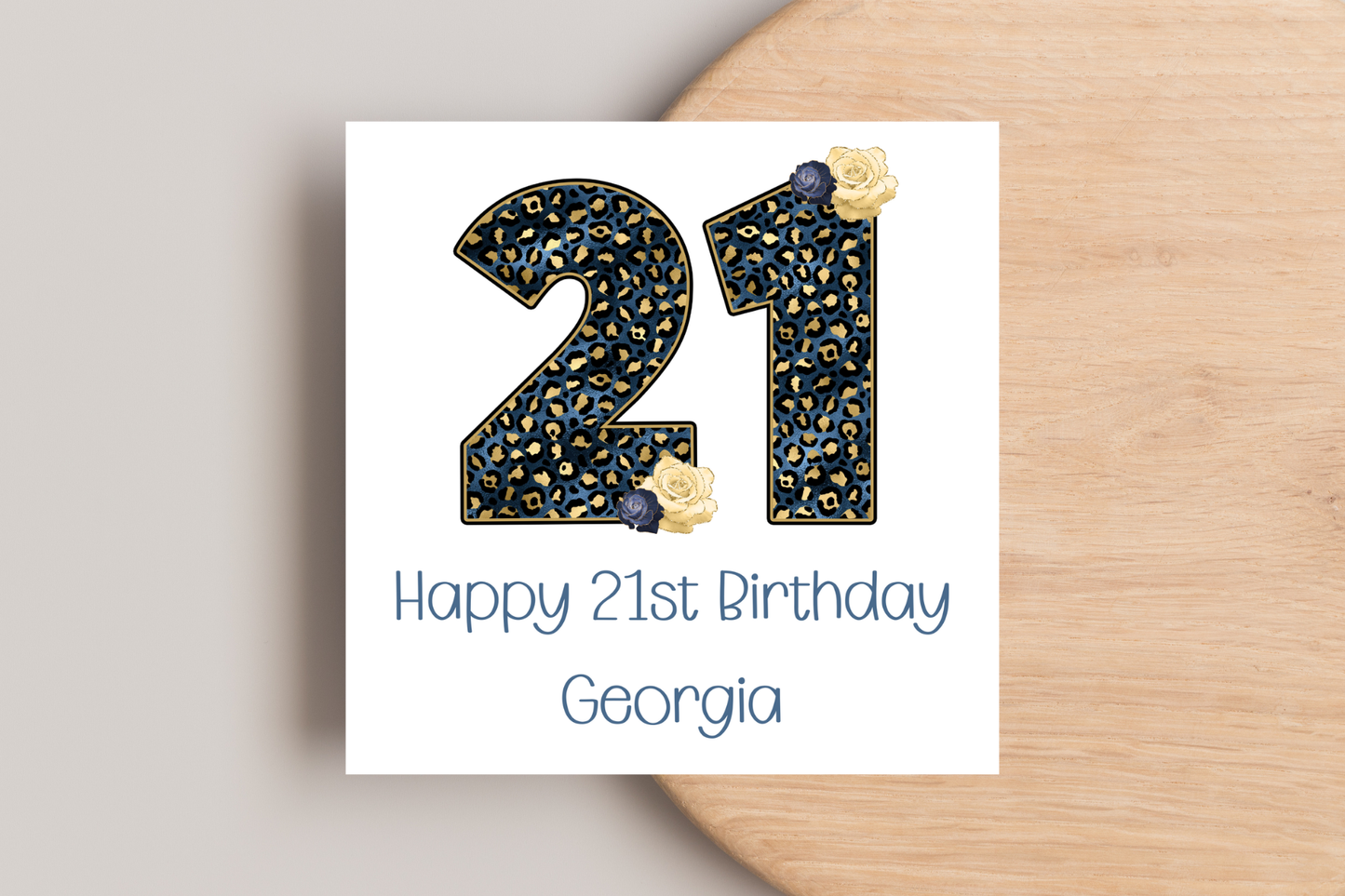 Personalised Leopard Print 21st Birthday Card