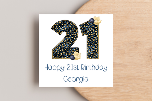 Personalised Leopard Print 21st Birthday Card
