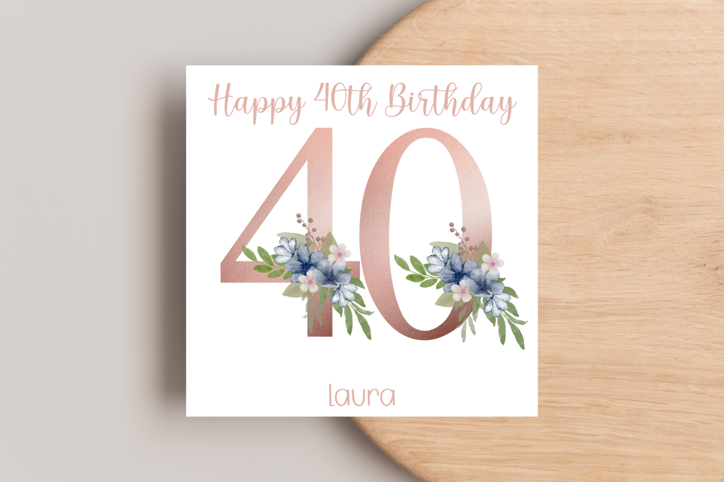 Personalised 40th Rose Gold Floral Birthday Card