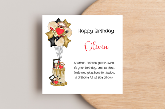 Personalised Gold Make Up Inspired Birthday Card