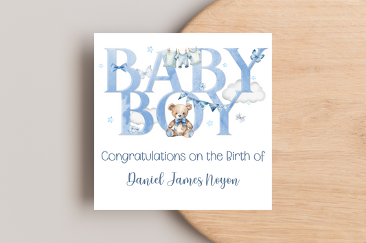 Personalised Congratulations on the birth of your Baby Boy Card