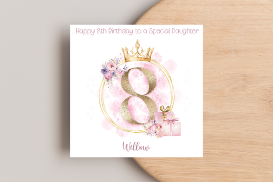 Personalised Princess Inspired 8th Birthday Card