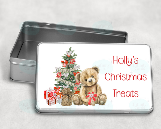 Personalised Teddy Christmas Treat Tin