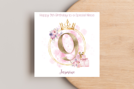 Personalised Princess Inspired 9th Birthday Card