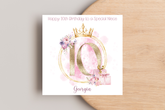 Personalised Princess Inspired 10th Birthday Card