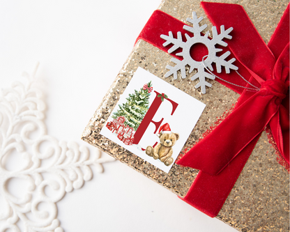 Teddy Bear Initial Christmas Present Labels