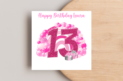 Personalised Pink Girly Birthday Card