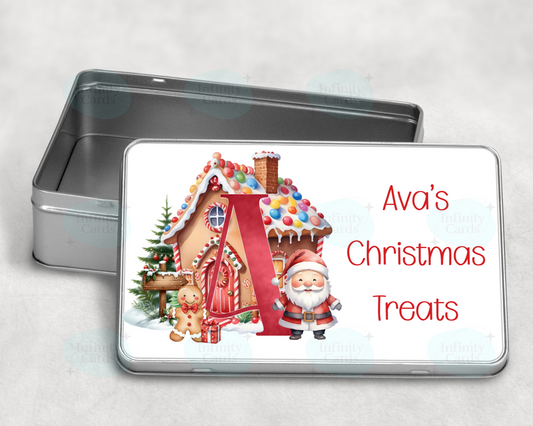 Personalised Gingerbread House Initial Christmas Treat Tin