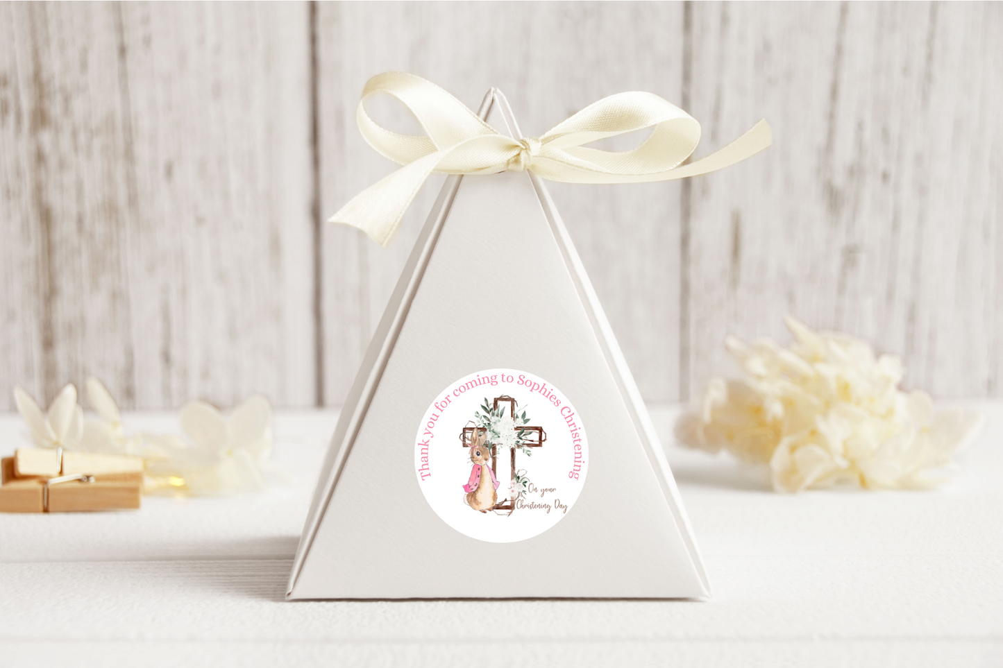 24 X Peter Rabbit Flopsy Thank You Christening Stickers: Personalise Your Party Favours!
