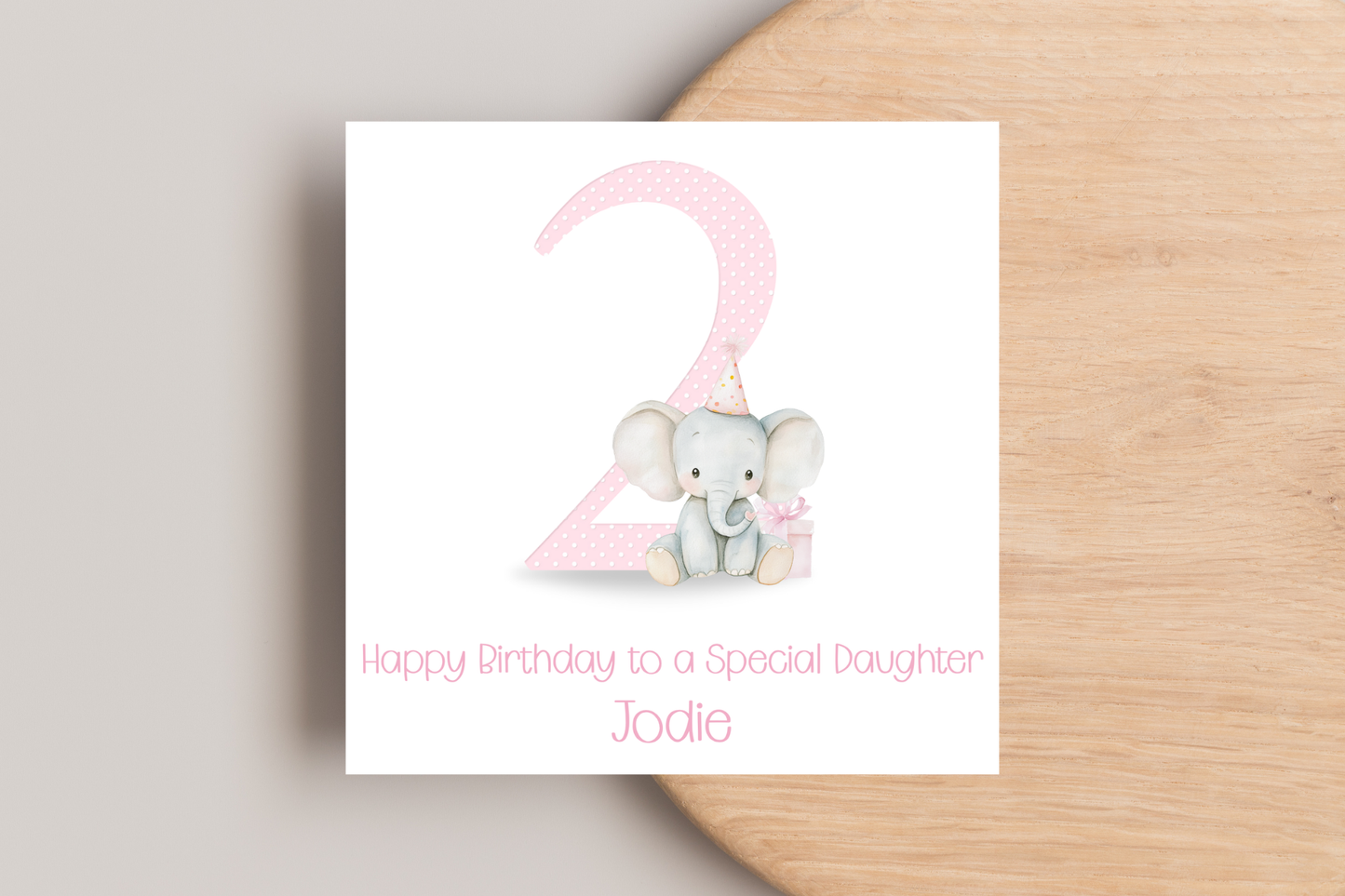 Personalised Elephant 2nd Birthday Card