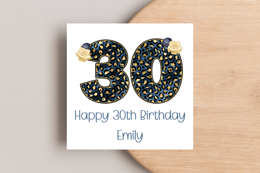 Personalised Leopard Print 30th Birthday Card