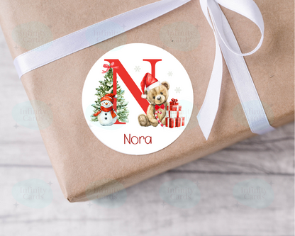Teddy Bear Initial Christmas Present Labels