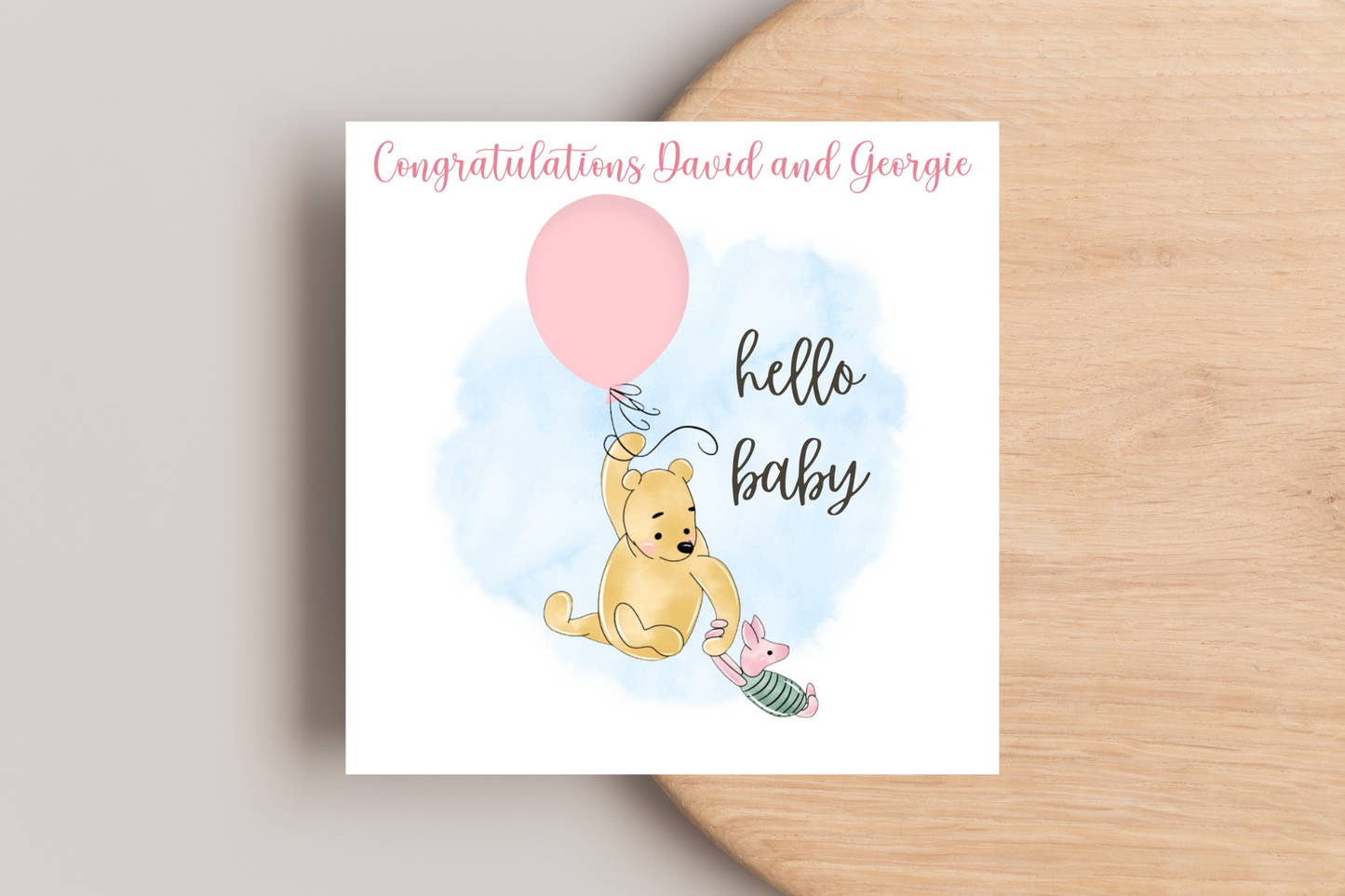 Personalised Pooh Bear Hello Baby Boy/Girl Card