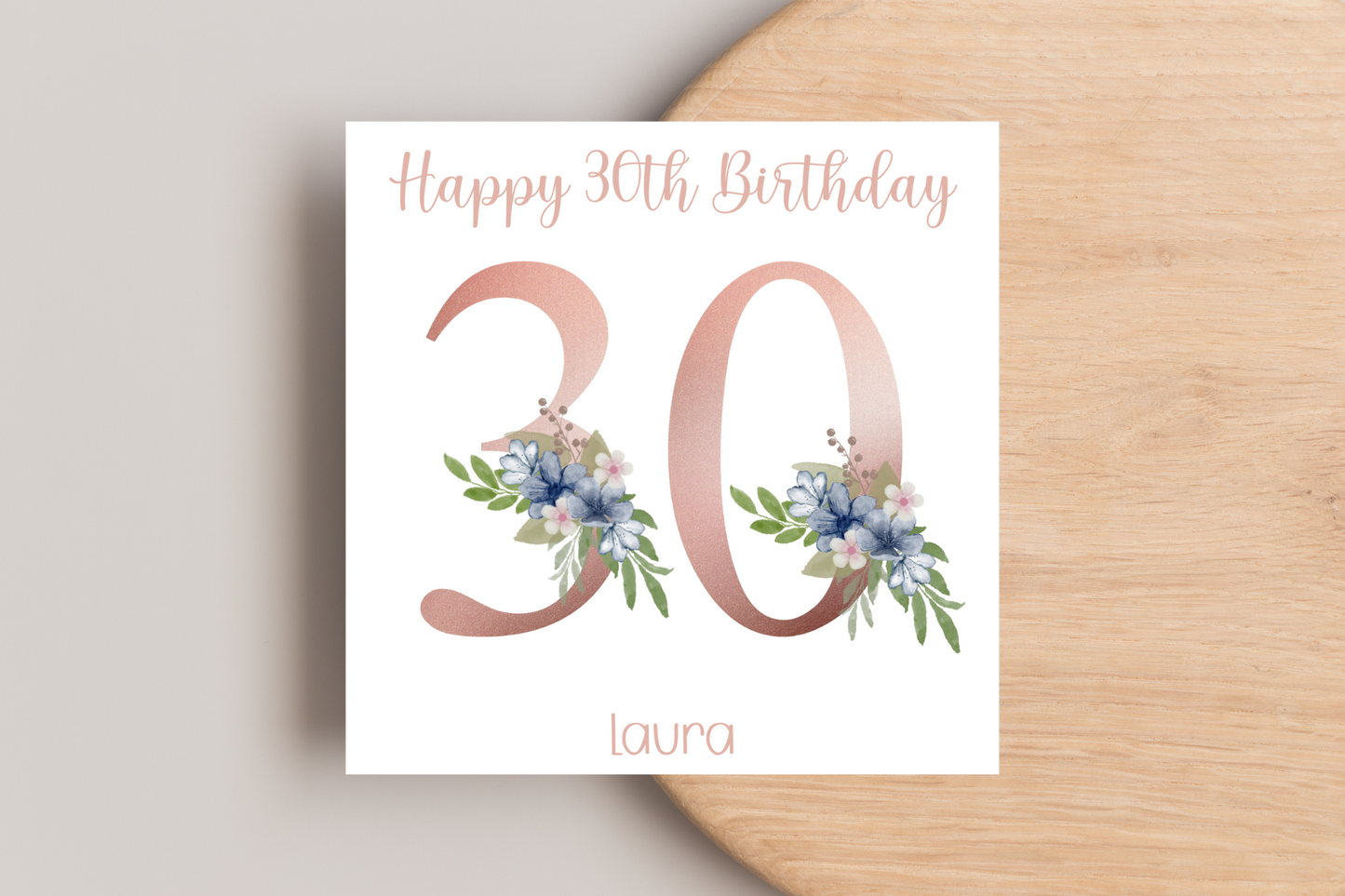 Personalised 30th Rose Gold Floral Birthday Card