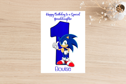 Personalised Sonic the Hedgehog Number Birthday Card