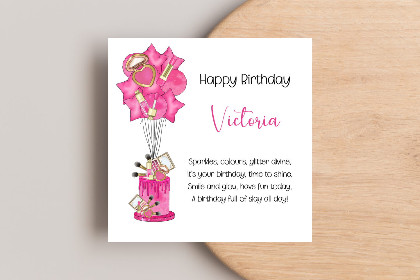 Personalised Pink Make Up Inspired Birthday Card