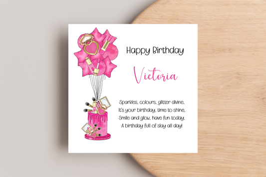 Personalised Pink Make Up Inspired Birthday Card