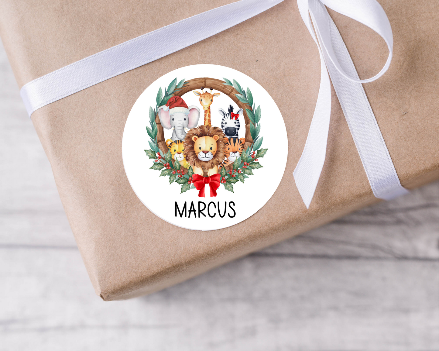 Personalised Animal Wreath Christmas Present Labels