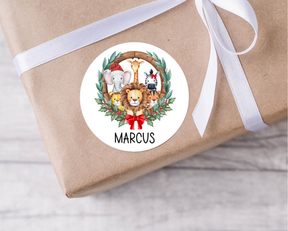 Personalised Animal Wreath Christmas Present Labels