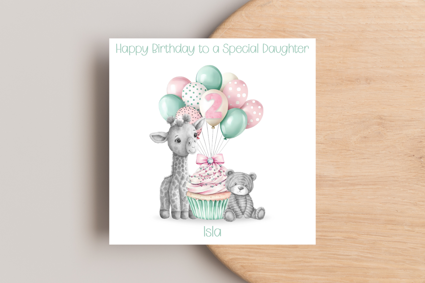 Personalised Giraffe and Bear Birthday Card
