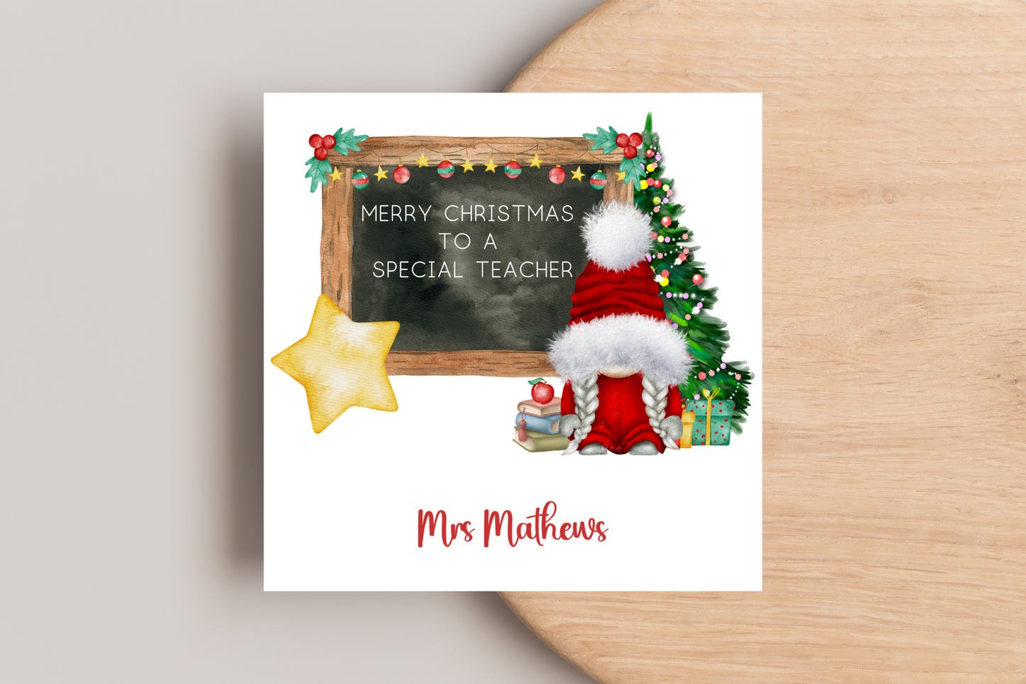 Personalised Gonk Teacher Christmas Card