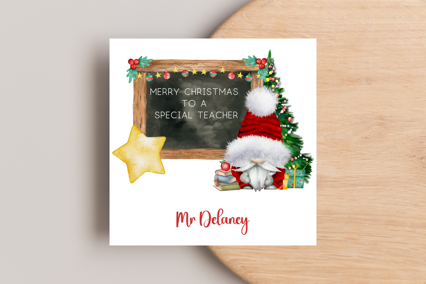Personalised Gonk Teacher Christmas Card