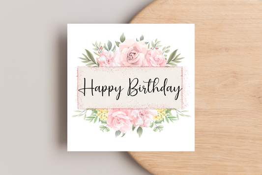 Pink Floral Birthday Banner Card