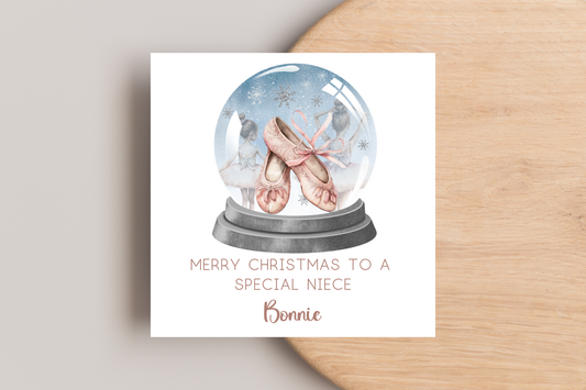 Personalised Ballerina Snow Globe Christmas Card