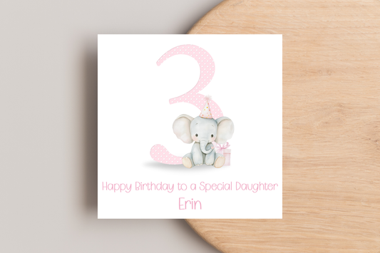 Personalised Elephant 3rd Birthday Card