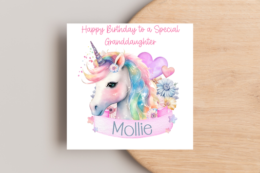Personalised Unicorn Birthday Card