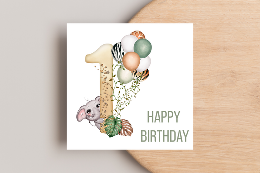 Animal Safari Balloons Birthday Card