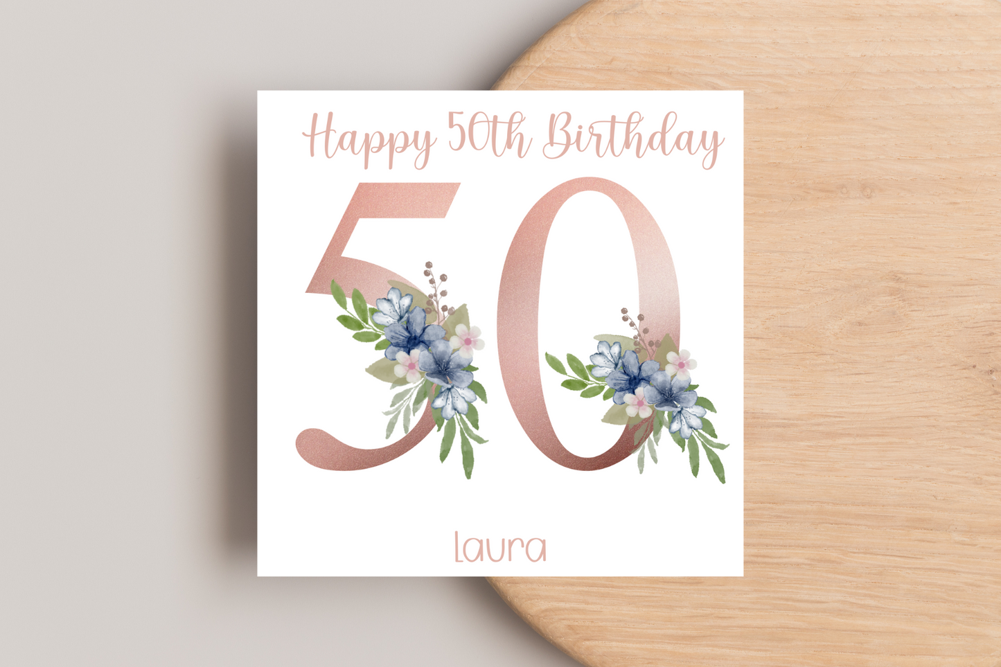 Personalised 50th Rose Gold Floral Birthday Card