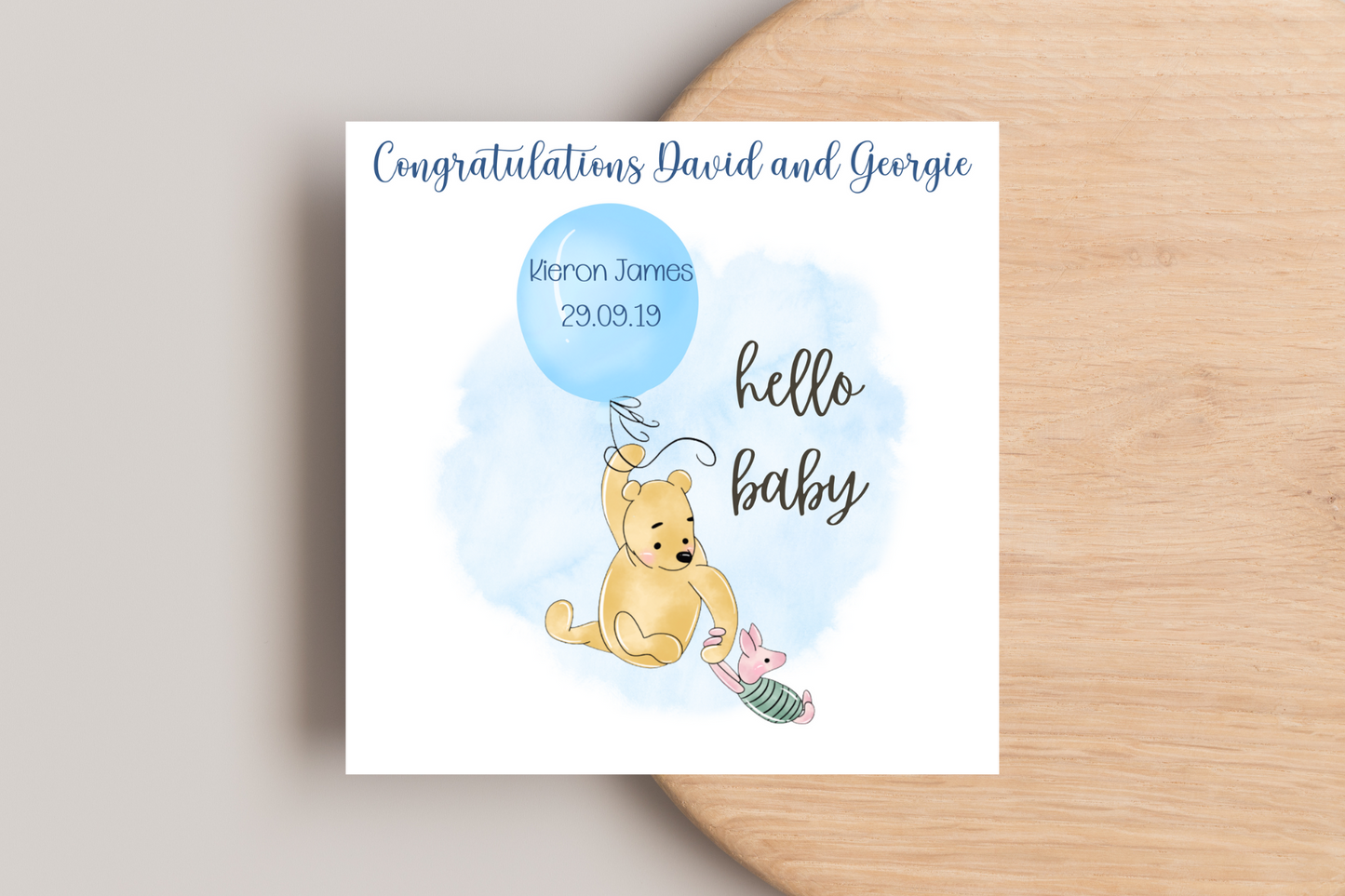 Personalised Pooh Bear Hello Baby Boy/Girl Card