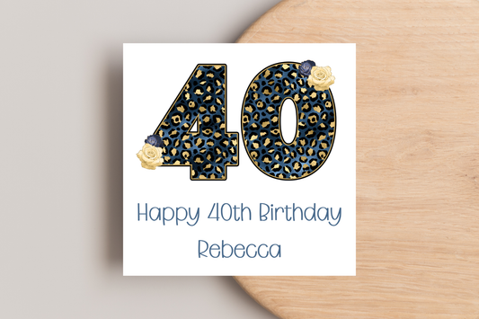 Personalised Leopard Print 40th Birthday Card